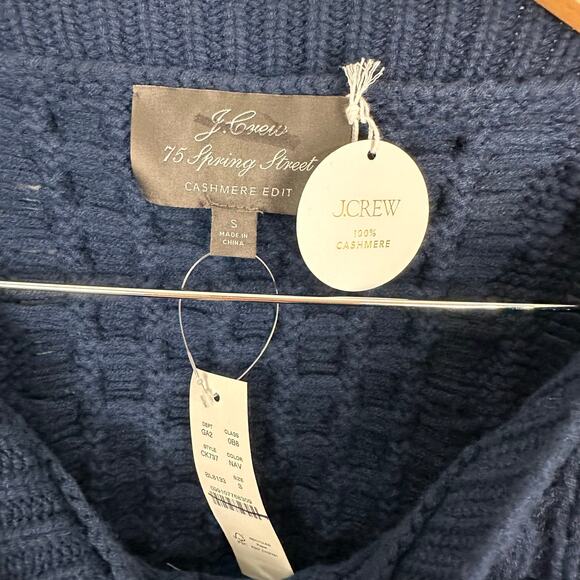 J CREW Spring Street Cashmere Relaxed Pullover Sweater Chunky Knit Navy Sz S NWT - Picture 3 of 11